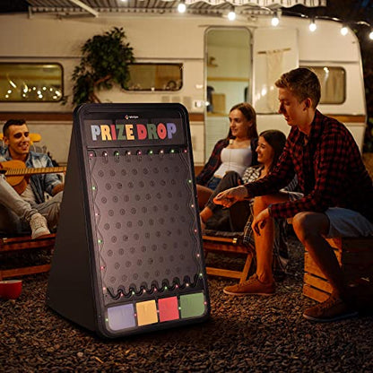 WinSpin 41"x25" Prize Drop Board Foldable Stand Disk Drop Board Game with 12 Playing Pucks for Carnival Tradeshow Party, (with Multi-Colored LED Light)