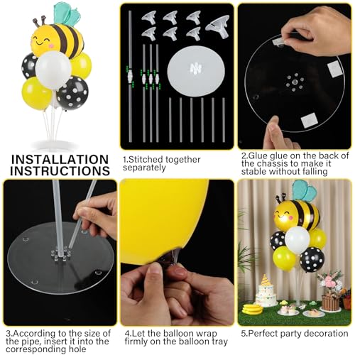 Bee Birthday Party Balloons Stand Kit 2 Sets with 2 Bumble Bee Foil Balloons Honey Bee Themed Party Balloon Centerpiece for Tables for Gender Reveal Birthday Baby Shower Bee Daisy Party Decorations - style: Bee