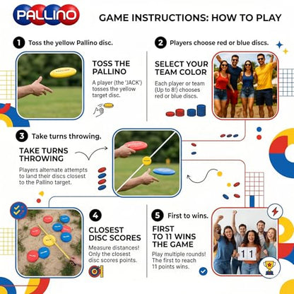 Pallino Bocce-Inspired Premium Outdoor Flying Disc Game for Teens Adults - Portable Yard, Beach, and Tailgate Set Interactive Fun for 2-8 Players, 9 Discs and Travel Bag