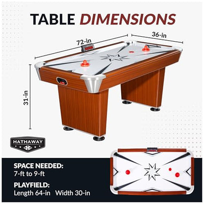 Hathaway Midtown 6' Air Hockey Family Game Table with Electronic Scoring, High-Powered Blower, Cherry Wood-Tone, Strikers and Pucks