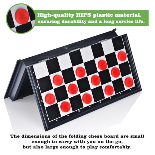 Magnetic Travel Checkers Board Game Set with Folding Board Family Educational Toys for Kids and Adults