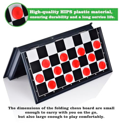 Magnetic Travel Checkers Board Game Set with Folding Board Family Educational Toys for Kids and Adults