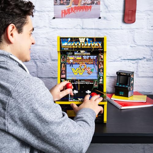 Arcade Classics - WWE Counter Series Game Machine, 4 Games, 8" Liquid Crystal Screen - Mini Cabinet, Portable Gaming, Retro, Countertop Console, Basement Decoration, Man Cave - style: WWE Counter Series