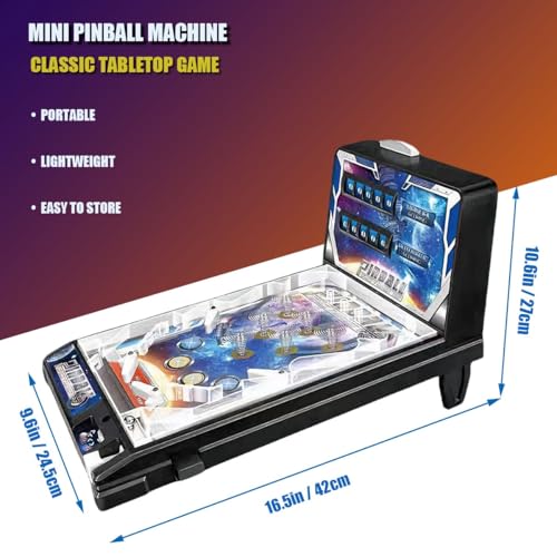 Electronic Pinball Machine Toy, Interactive Tabletop Pinball Game with Lights & Sounds, Mini Arcade Machine for Home