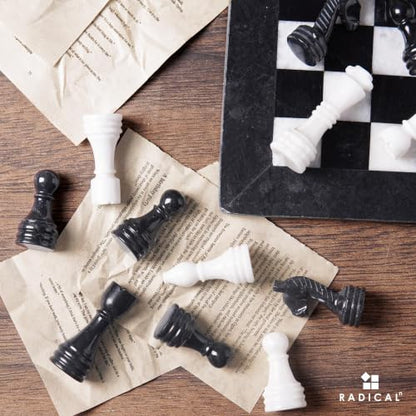 Radicaln Marble Chess Figures 3.5'' Inches Black and White Handmade Figures for Board Games - Marble Chess Set & Checker Board Game for Adults | Natural Stone, Hand Polished, Premium Finish, 32 playing Pieces, Unique Veining, Timeless Design - color: Blac