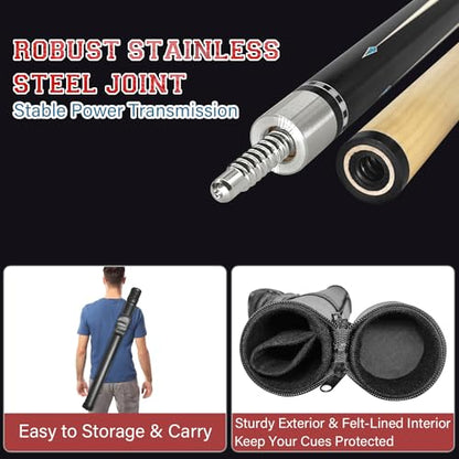 2-Piece Canadian Maple Pool Cue Stick with Portable Hard Case -12.5mm Leather Tip, 58" Billiard Sticks 19 oz/ 20 oz - Precision Crafted for Straight Shots and Balanced Performance - style: Black-20 oz