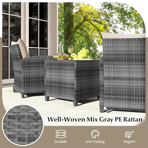 Tangkula 5 Pieces Patio Conversation Set, PE Wicker Rattan Outdoor Furniture Set with 2 Chairs, 2 Ottomans & Tempered Glass Coffee Table, Ideal for Poolside, Backyard, Lawn, Deck, Mix Grey & Beige - color: Mix Grey & Beige