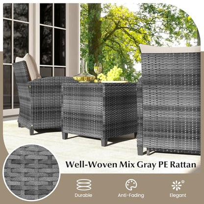 Tangkula 5 Pieces Patio Conversation Set, PE Wicker Rattan Outdoor Furniture Set with 2 Chairs, 2 Ottomans & Tempered Glass Coffee Table, Ideal for Poolside, Backyard, Lawn, Deck, Mix Grey & Beige - color: Mix Grey & Beige