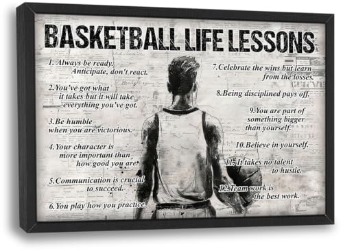 Basketball Wall Art Basketball Life Lessons Framed Wall Decor Sports Motivational Quotes Canvas Pictures Sign Poster Decorations Print Painting Artwork for Man Boy Living Room Bedroom 24x16inch - color: Basketball, size: 16"L x 24"W