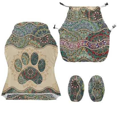 Suobstales Boho Paw Print Gaming Chair Cover with Armrest Covers 4 Pieces Stretch Racing Computer Chair Slipcover Set for Reclining Racing Gaming Chair - color: Boho Paw
