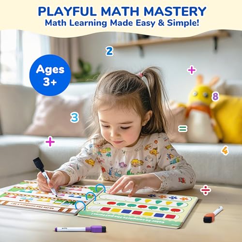 JoyCat Math Busy Book for Toddlers — Reusable Preschool Workbook with 10 Dry-Erase Markers, Number Tracing & Counting Activity Book for Kids Ages 3–8, Kindergarten Learning Activities, Travel-Ready - style: 5. Math