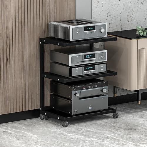 Black Display Cabinet with Wheels, Media Stand & Audio Rack, Corner Shelf with Storage for Game Consoles & TV Accessories, Stereo Tower for Recording Room (50.1x40x70 cm) - color: Black, size: 50.1x40x70cm