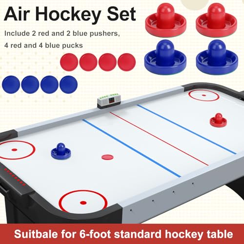 Coopay Air Hockey Paddles and Pucks, Air Hockey Pushers with Nylon Storage Bag, Goal Handles Paddles Replacement Accessories for Game Tables(4 Pushers 96mm with Pads, 8 Pucks 64mm) - color: Red, Blue