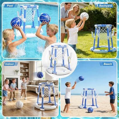 Pool Basketball Hoop&Ring Toss Game 2-in-1 Floating Pool Toy with 4 Balls 8 Rings&Pump,Outdoor Swimming Basketball Party Games Water Play Toy Anti-Tip Stable Base Summer Gift for Kid 4-8 8-12& Adult - size: without backboard