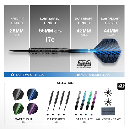 12 Pack Steel Tip Darts Set, 18g Professional Darts Metal tip with 4 Style Darts Flights with Protectors, Sharpening Stone &Darts Case, Ideal for Beginners, Home, Pub & Office Indoor