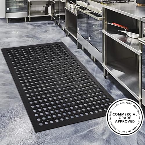 A1 Home Collections New All Purpose Anti Fatigue Versatile Rubber Floor Mat with Drain Holes, Workplace Mat, Restaurant Kitchen Mat, Bar Area Mat, Commercial, Industrial Anti Fatigue Mat 36x60 Inches - size: 60"L x 36"W x 0.6"Th