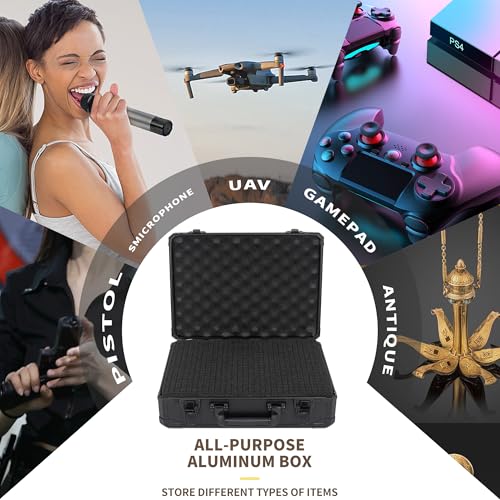 15 Inch Carrying Case With Customizable Pre-Diced Foam, Aluminum Case, Aluminum Alloy Sturdy Build, Storage Case for Microphone, Equipment, Camera, Tools, Recorder, etc - size: 15x13x6 Inch