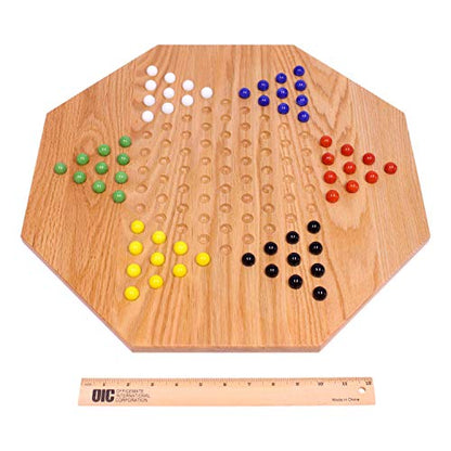 Oak Wooden Chinese Checkers Board Game Set, Hand-Painted, 19" Wide
