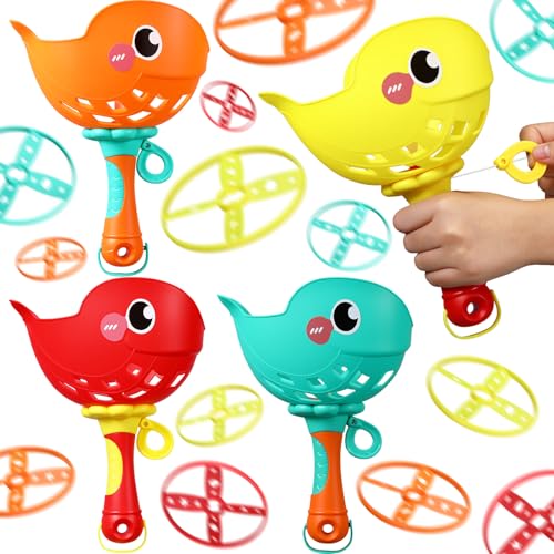 Arrowbash Set of 8 Flying Disc Launcher Toys Bulk Toys for Kids Include String Launchers & Discs Manual Capture Catching Game Flying Toy for Boy Girl Birthday Party Favors