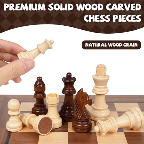 2 in 1 Magnetic Wooden Chess and Checkers Board Game Set, 12" Folding Chess Boards, Portable Travel Chess Sets with Pieces Storage Slots, Beginner Chess Game Set for Kids and Adults