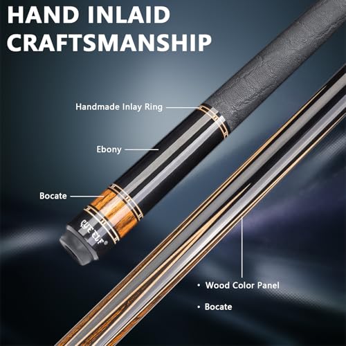 CUEELF Professional Pool Cue Stick – Handmade, Low Deflection | Solid Brass Joint Low Deflection Shaft 12.5mm Pro Tip & Inlay Ring Leather Non-Slip Wrap Precision Balanced - color: CJ-SH-02