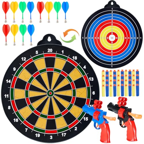 2IN1 Double-Sided Magnetic Dart Board for Kids and Adult.with 2 Toy Gun+40 Foam Dart,Safe Dart Game Set for 3-12 Year Old,Fun Family Game Friends Gifts