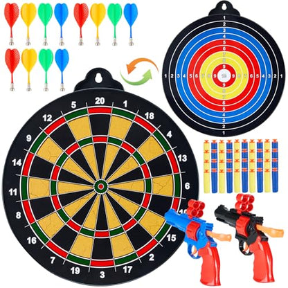 2IN1 Double-Sided Magnetic Dart Board for Kids and Adult.with 2 Toy Gun+40 Foam Dart,Safe Dart Game Set for 3-12 Year Old,Fun Family Game Friends Gifts