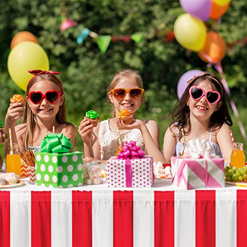 durony 2 Packs Red and White Striped Table Skirt Circus Theme Party Supplies Carnival Table Skirt for Carnival Home Party Decoration, 165 x 30 Inches