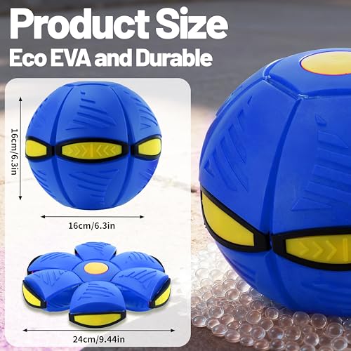 Magic Metaball, Magic Bouncing Ball, 2PCS Magic Flying Saucer Interactive Pop-Up Transform Toy, Family Interaction Blue and Green Bouncy Ball, Delay Frisbee Flying Disc Toy with 6 Light - color: Green & Blue