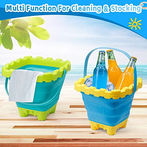 3L Jumbo Foldable Buckets, Castle Sand Beach Toy Silicon Pails For Kids Adults, Collasible Water Bucket Sandbox Kit Multi Use Summer Essential For Travel Cleaning, Camping, Picnic, Fishing 3 PCS - style: Foldable Castle