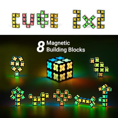 TOSY Magnet Cube 2x2 - 8 Blocks, 2in1 Toy: 2x2x2 Puzzle Cube and Customizable Infinity Cube, Easter Basket Stuffers Gifts for Kids/Grandkids, Glowing with UV Flashlight, Sensory/STEM Toy - color: Cube 2x2 (Single)