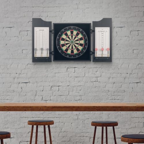 Dart Board Cabinet Set - Natural Pinewood Cabinet with Self-Healing Sisal Dartboard, 6 Steel Tip Darts, Dart Holders, Scoreboard, and Out Chart - Man Cave, Bar or Game Room Decor by Trademark Gameroom