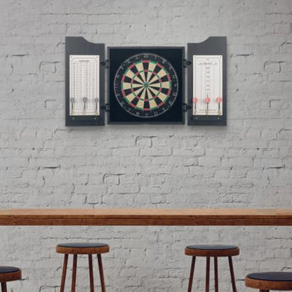 Dart Board Cabinet Set - Natural Pinewood Cabinet with Self-Healing Sisal Dartboard, 6 Steel Tip Darts, Dart Holders, Scoreboard, and Out Chart - Man Cave, Bar or Game Room Decor by Trademark Gameroom