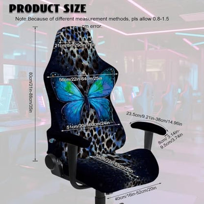 Suobstales Butterfly Leopard Print Gaming Chair Covers with Armrest Covers, Elastic Computer Chair Slipcovers Stretchable Washable Gaming Chair Seat Cover - color: Butterfly Leopard