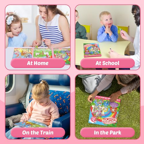 Kasfalci Magnetic Puzzles for Toddlers 3-5,36 Pieces Travel Puzzles Games for Kids,Airplane Car Road Trip Activities,Preschool Learning,Princess Magnet Toys for 3 4 5 6 Year Old Girls Birthday - color: Pink