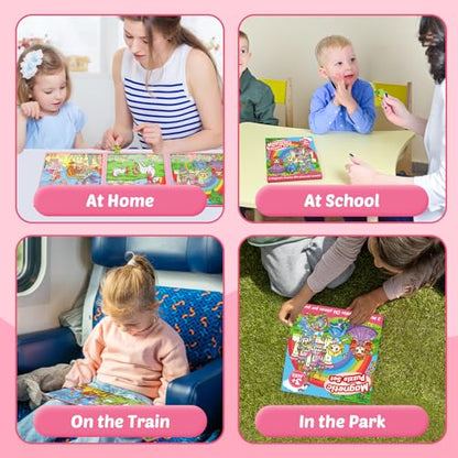Kasfalci Magnetic Puzzles for Toddlers 3-5,36 Pieces Travel Puzzles Games for Kids,Airplane Car Road Trip Activities,Preschool Learning,Princess Magnet Toys for 3 4 5 6 Year Old Girls Birthday - color: Pink