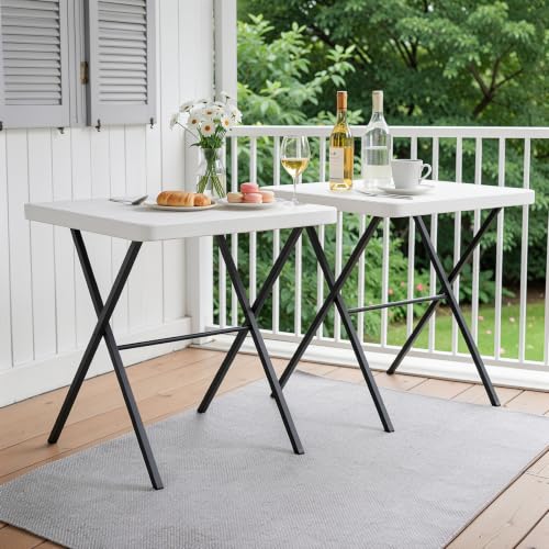 2 Pack Folding Table, Portable Coffee Table 27in Square Table for Small Spaces, Patio Card Table Foldable Picnic Table with 400 LBS Capacity for Indoor Outdoor Use, White - color: White, size: 27in-2 Pack