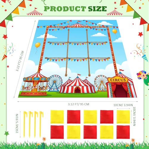 Roowest Carnival Game Birthday Party Decorations Circus Giant Tic Tac Toe Outdoor 10 Bean Bags Toss 3.12 x 3.12ft Felt Board Lawn Game for Adult Family Field Day Yard Backyard Camping Party
