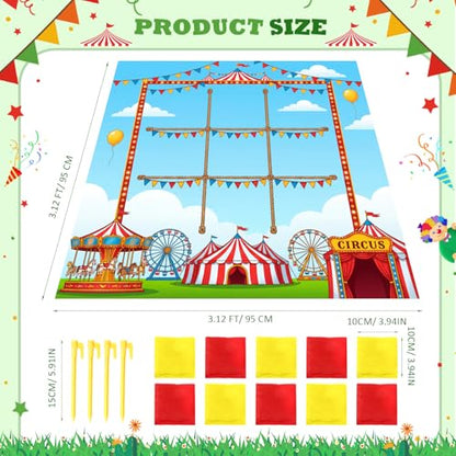 Roowest Carnival Game Birthday Party Decorations Circus Giant Tic Tac Toe Outdoor 10 Bean Bags Toss 3.12 x 3.12ft Felt Board Lawn Game for Adult Family Field Day Yard Backyard Camping Party