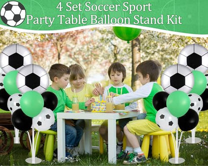 Soccer party Balloons Stand Kit 2 Sets with 2 Soccer Foil Balloons Arch Kit Green White Black Themed Centerpiece for Tables for 2026 World Men Boys Football Game Sports Birthday Party Decorations - style: Soccer
