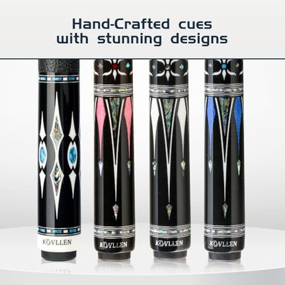 KONLLEN Pool Cue Stick with Hand-Inlaid Design and Dual Shafts, Low Deflection Billiards Cue with Carbon Fiber Shaft and Reinforced Maple Shaft, Professional Pool Cue for Adults