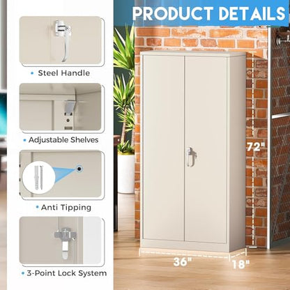 Greenvelly Garage Storage Cabinet,72" Metal Cabinet with 2 Doors and 4 Shelves,Steel File Cabinet for Home Office, Garage, Classroom（Grey 36" X 18"） - color: Grey, style: 72"H-Large