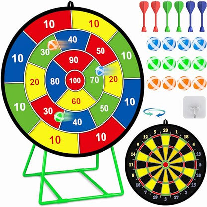 Large Dart Board for Kids, Kids Double-Sided Dart Board with Sticky Balls and Darts, Indoor/Outdoor Sport Fun Party Play Game Toys, Gifts for 3 4 5 6 7 8 9 10 11 12 Year Old Boys Girls - style: M026