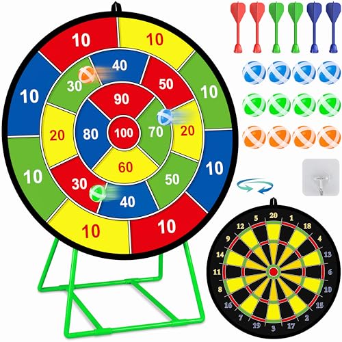 Large Dart Board for Kids, Kids Double-Sided Dart Board with Sticky Balls and Darts, Indoor/Outdoor Sport Fun Party Play Game Toys, Gifts for 3 4 5 6 7 8 9 10 11 12 Year Old Boys Girls - style: M026