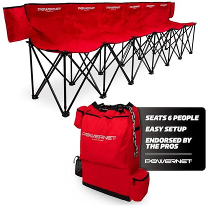 PowerNet Carli Lloyd 6 Seater Team Bench, Backpack Style Carry Bag Included, Ultra Portable, Great for Teams, Soccer Basketball Football Practice and Games - color: Red