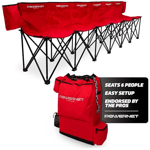 PowerNet Carli Lloyd 6 Seater Team Bench, Backpack Style Carry Bag Included, Ultra Portable, Great for Teams, Soccer Basketball Football Practice and Games - color: Red