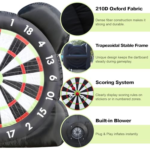 Large Inflatable Soccer Darts Game | 10FT Kick Target Board with 8 Soccer Balls | Outdoor Party Games for Kids & Adults | Backyard Fun, Camping, Gym Class & PE Equipment
