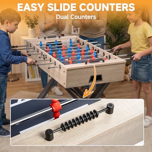48-inch Foosball Table, Soccer Game Table for Adults, Competition Sized Soccer Table for Home, Office, or Game Room, Family Game Night with 2 Balls, Hard Laminated Surface