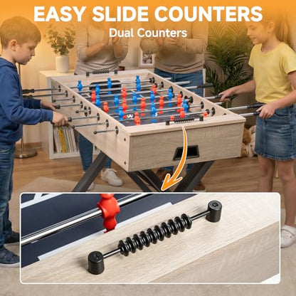 48-inch Foosball Table, Soccer Game Table for Adults, Competition Sized Soccer Table for Home, Office, or Game Room, Family Game Night with 2 Balls, Hard Laminated Surface