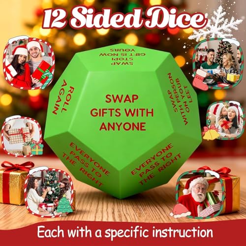 Santa Swap Gift Exchange Dice, 3 * 3in Exchange Gifts Family Game, Christmas Stocking Stuffers Gift Exchange Dice Games for Friends for Xmas, Birthday, Party and Family Night, Holiday - style: Santa Swap